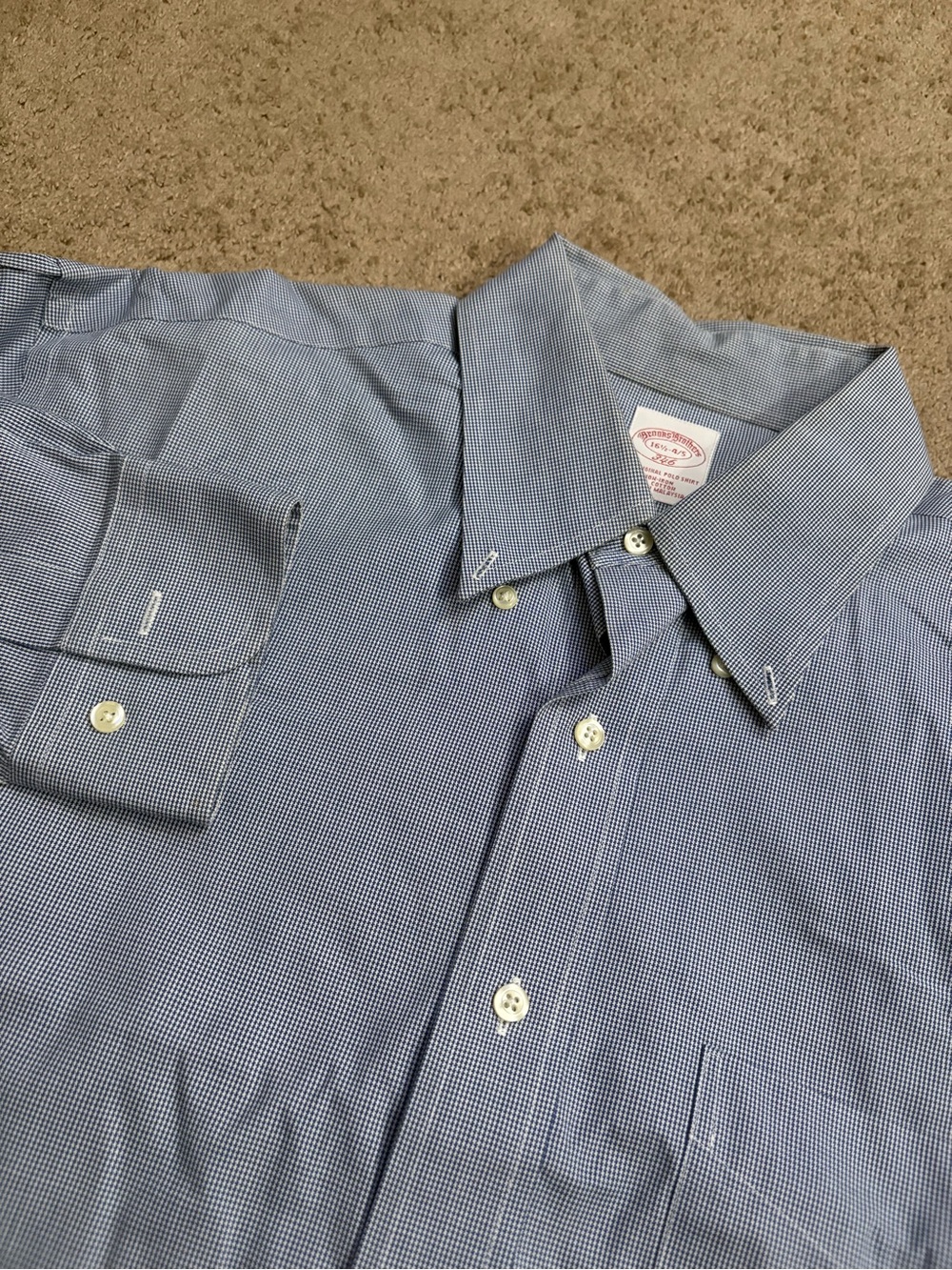 Brooks Brothers Men 346 Shirt Size 16 1/2-4/5 Button Down Blue Gingham Checkered